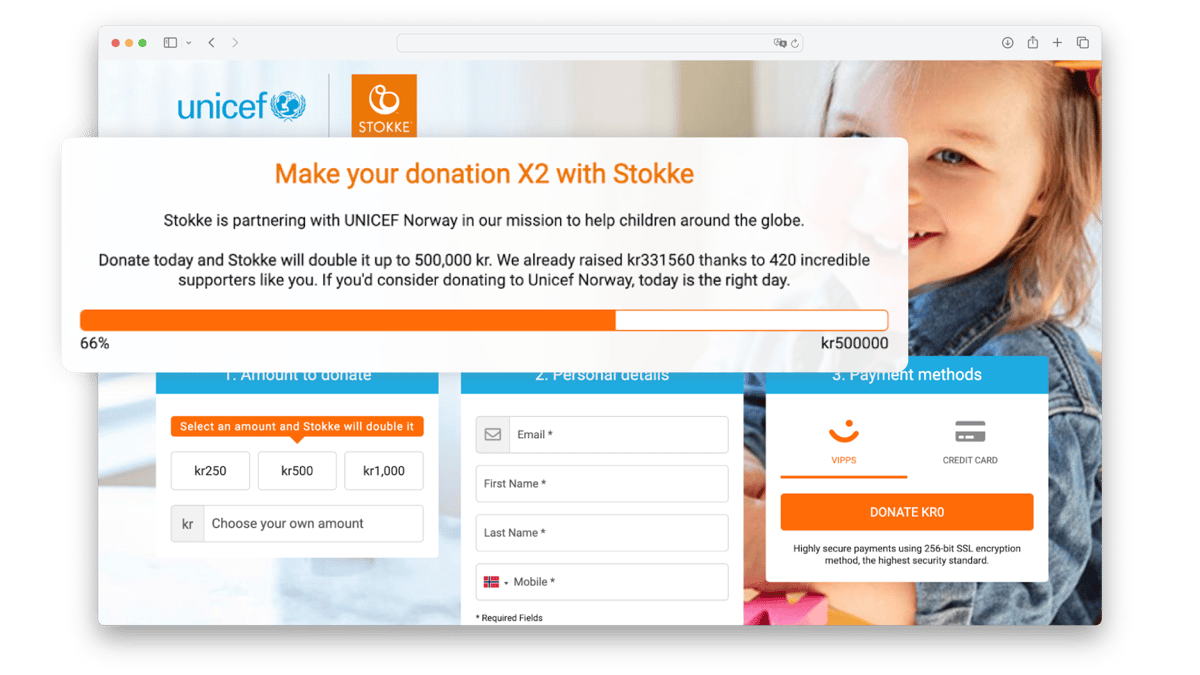 Spendenformular - Unicef Stokke